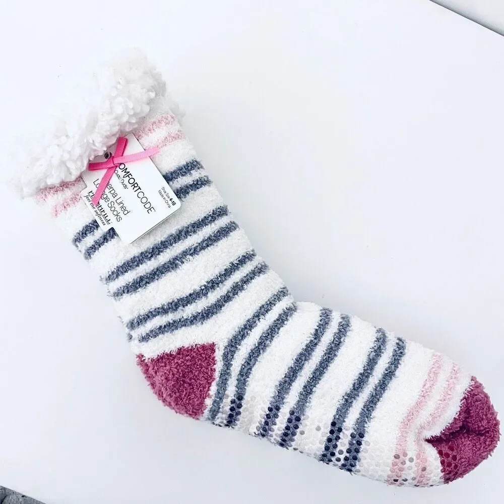 NWT Cuddl Duds Pink White 4-10 Shoe Sz Plush Fuzzy Sherpa Lined Cozy Gift Socks